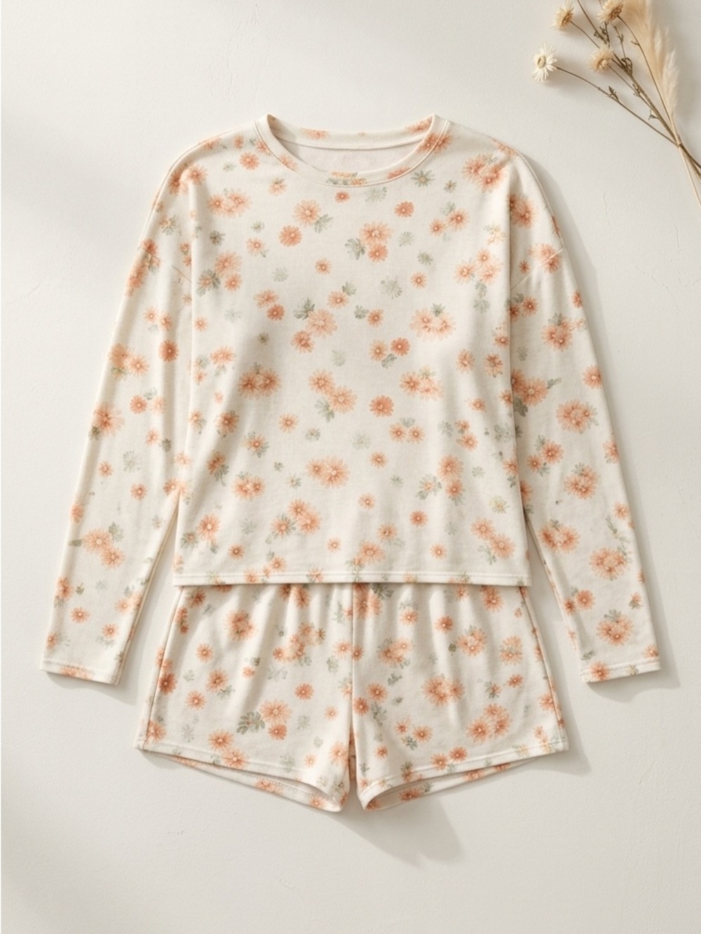 Miley + Molly Floral Two-Piece Lounge Set in Cream and Peach